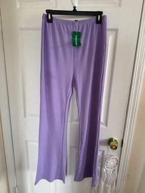 SHEIN Lavender Ribbed Flare Leggings